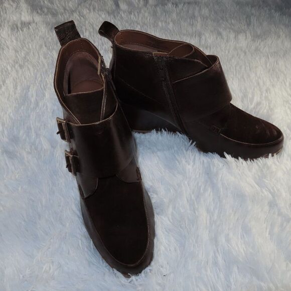 Korks Brown Hanska Monk Strap Wedge Ankle Bootie 9.5 - Picture 4 of 8